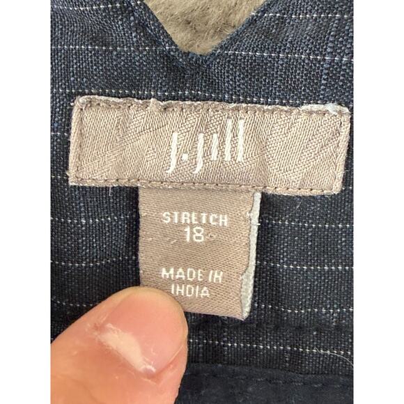 J Jill Plus Size 18 Linen Stretch Flat Front Pin Stripe Straight Leg Pants Navy - Picture 8 of 11